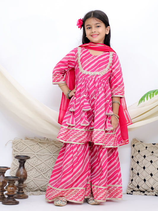 Sawan Leheriya Pink Girls Sharara Kurti With Mul Dupatta