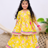 Gulbahar Yellow Girls Floral Angrakha Kurti with Skirt