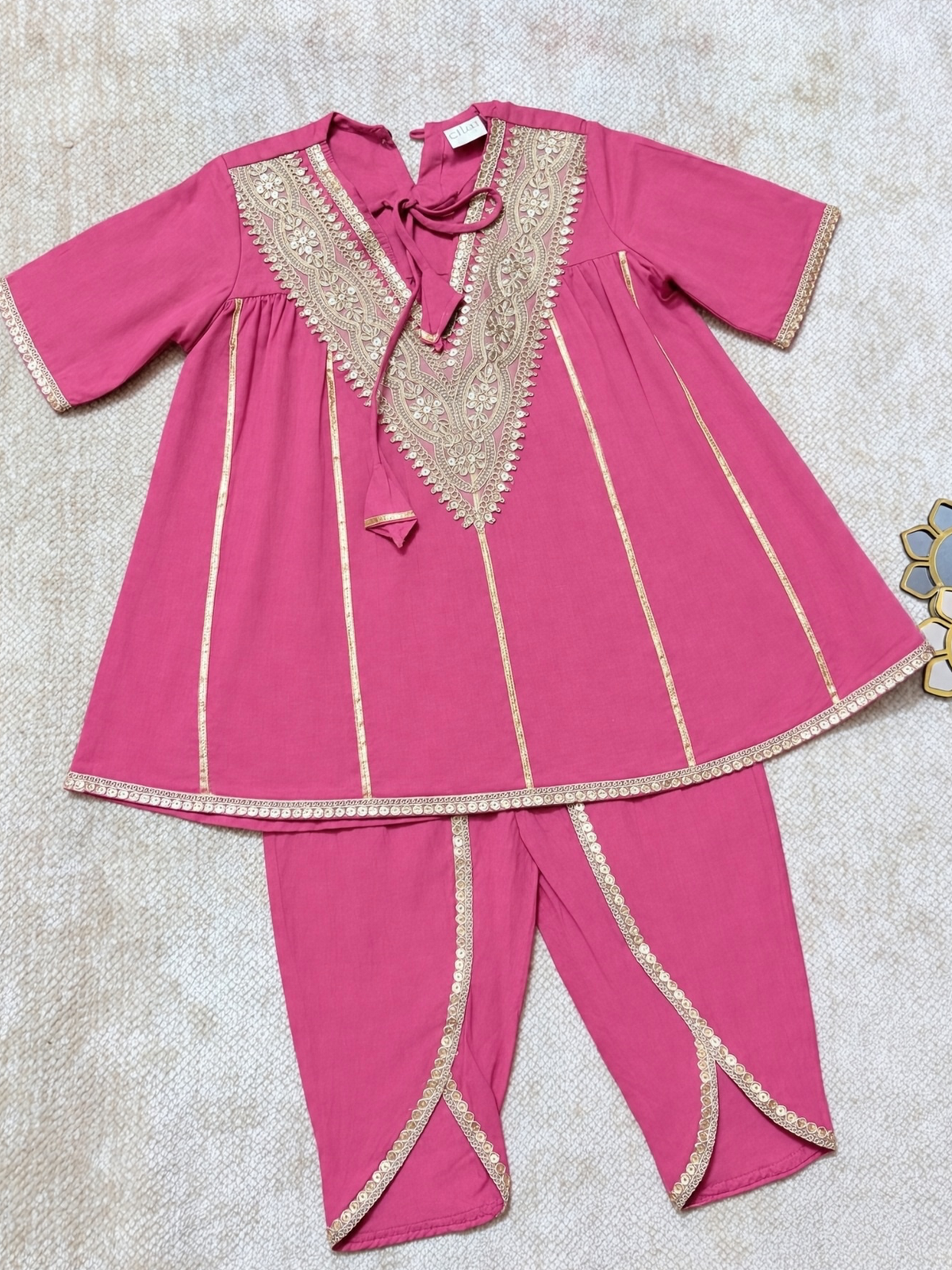 Amer Pink Girls Dhoti Kurti