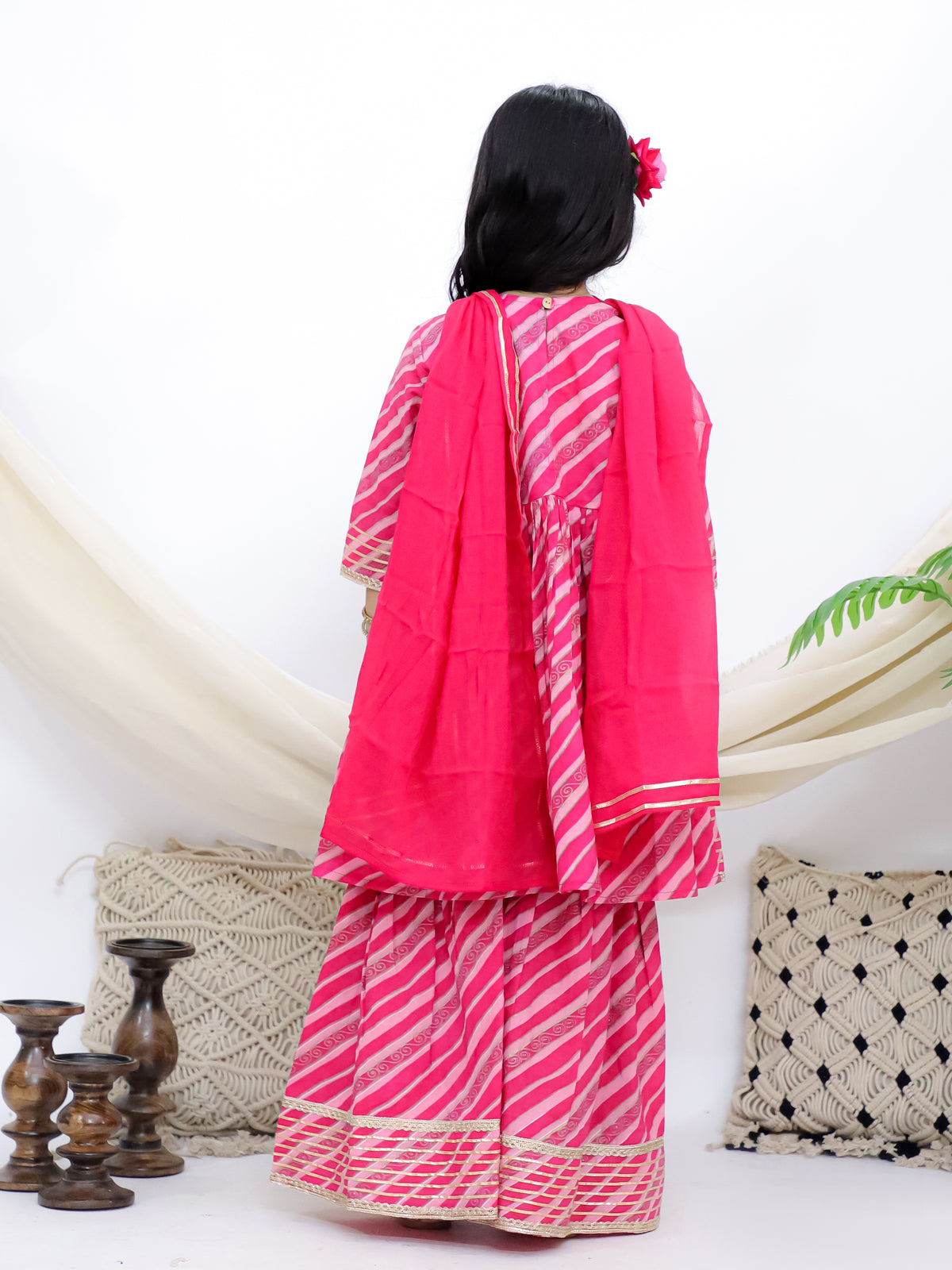 Sawan Leheriya Pink Girls Sharara Kurti With Mul Dupatta
