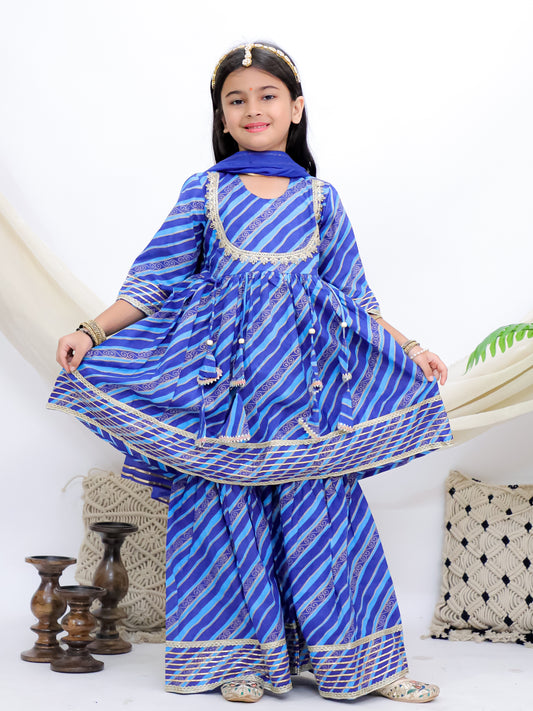 Sawan Leheriya Blue Girls Sharara Kurti With Mul Dupatta