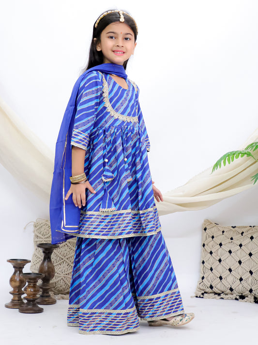 Sawan Leheriya Blue Girls Sharara Kurti With Mul Dupatta