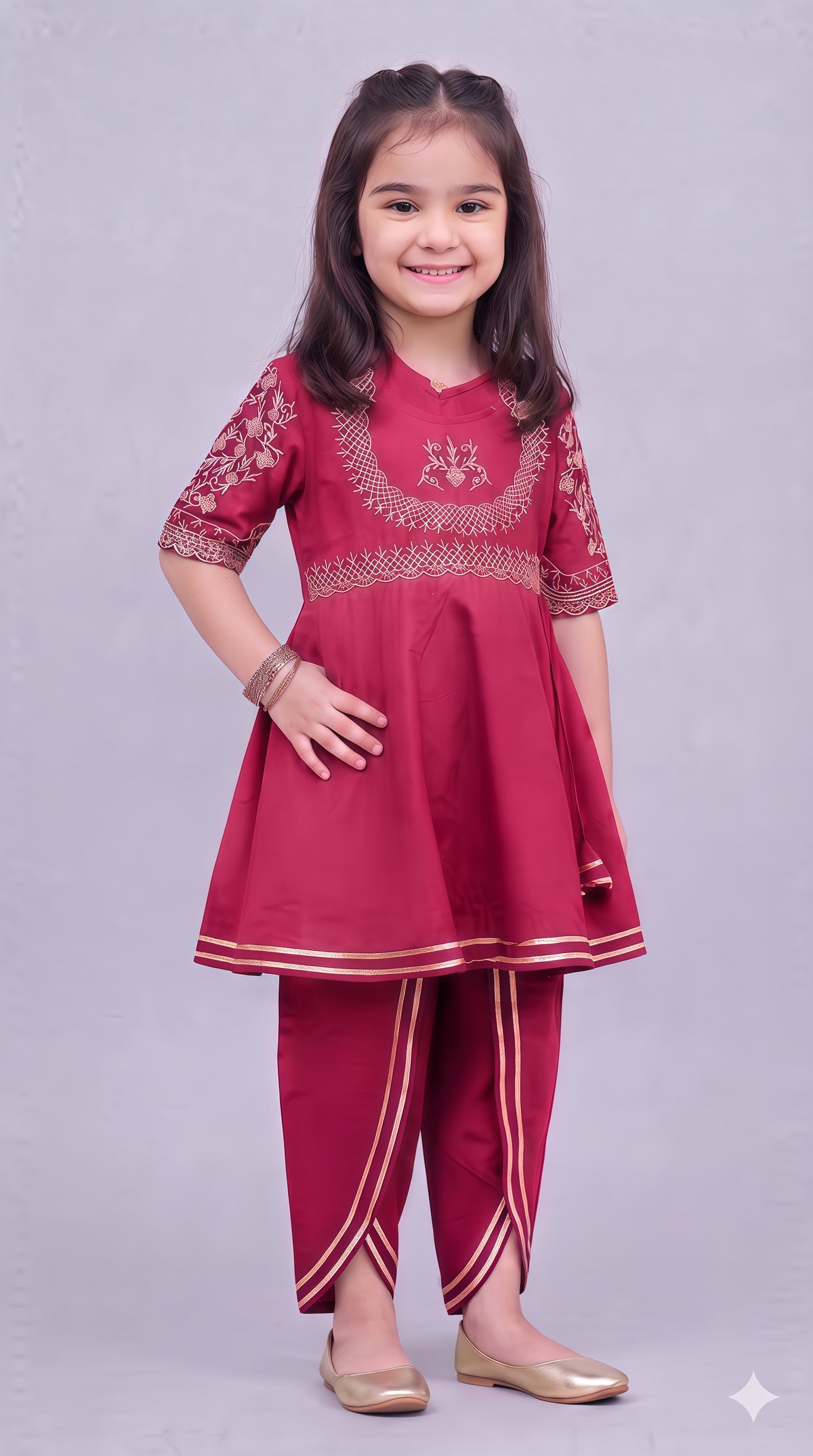 Hawa Mahal Rust Pink Embroidery Dhoti Kurta