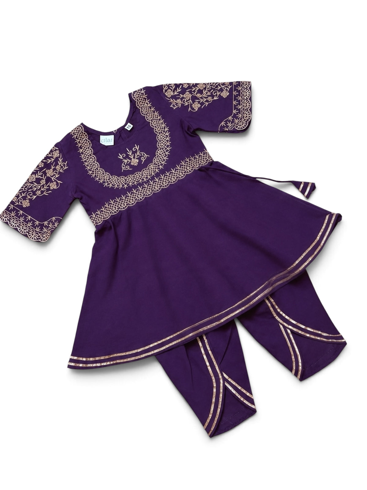 Hawa Mahal Purple Girls Embroidered Kurti Dhoti