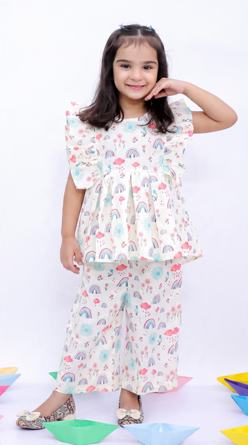 Rainbow Dreams Girls Printed Casual Co-Ord Set