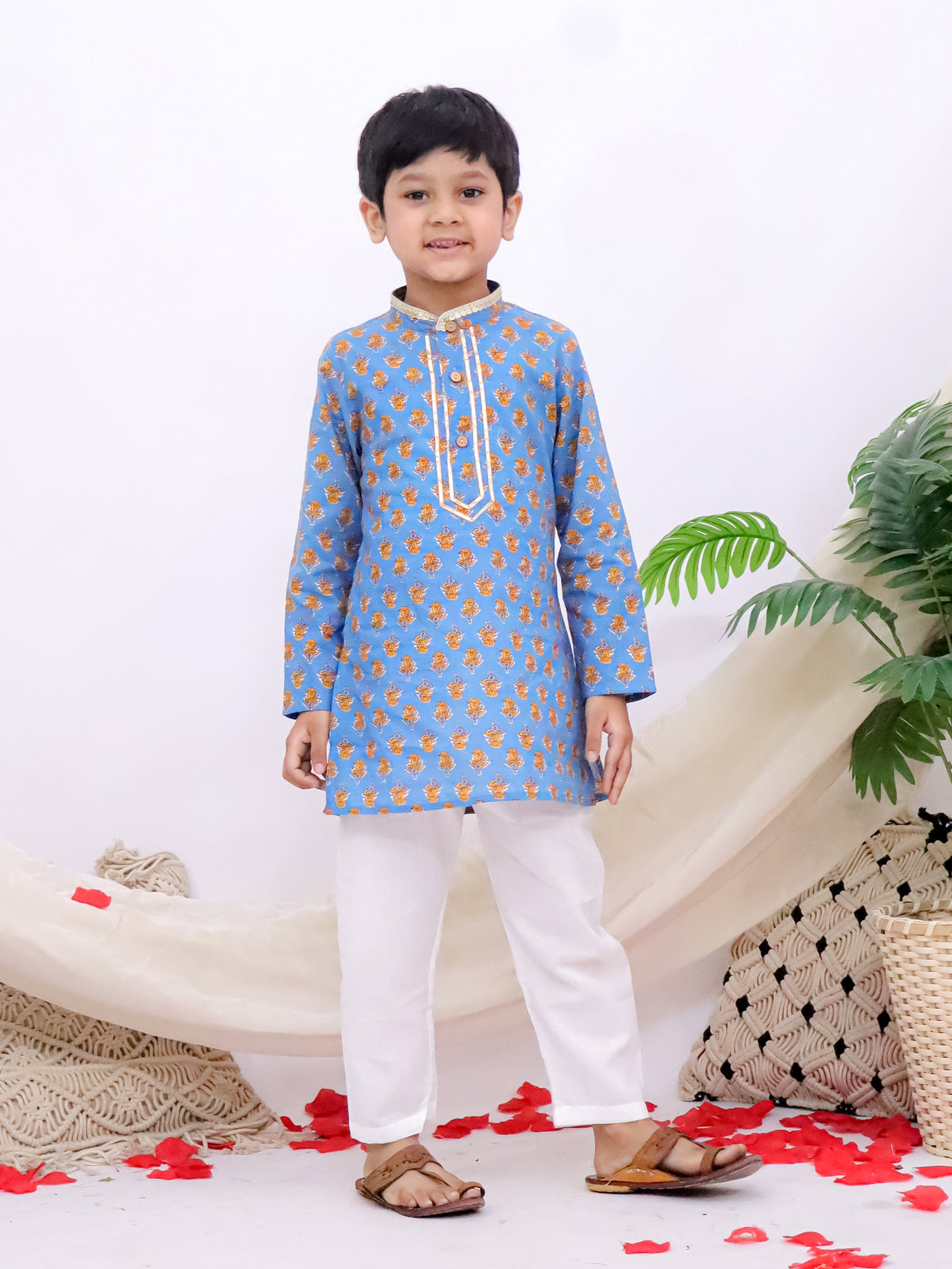 Riwaaz Blue Jaipuri Printed Boys Kurta Pajama Set