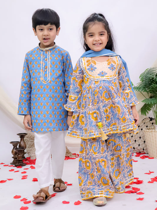 Rangrez Sky Blue Floral Sibling Set