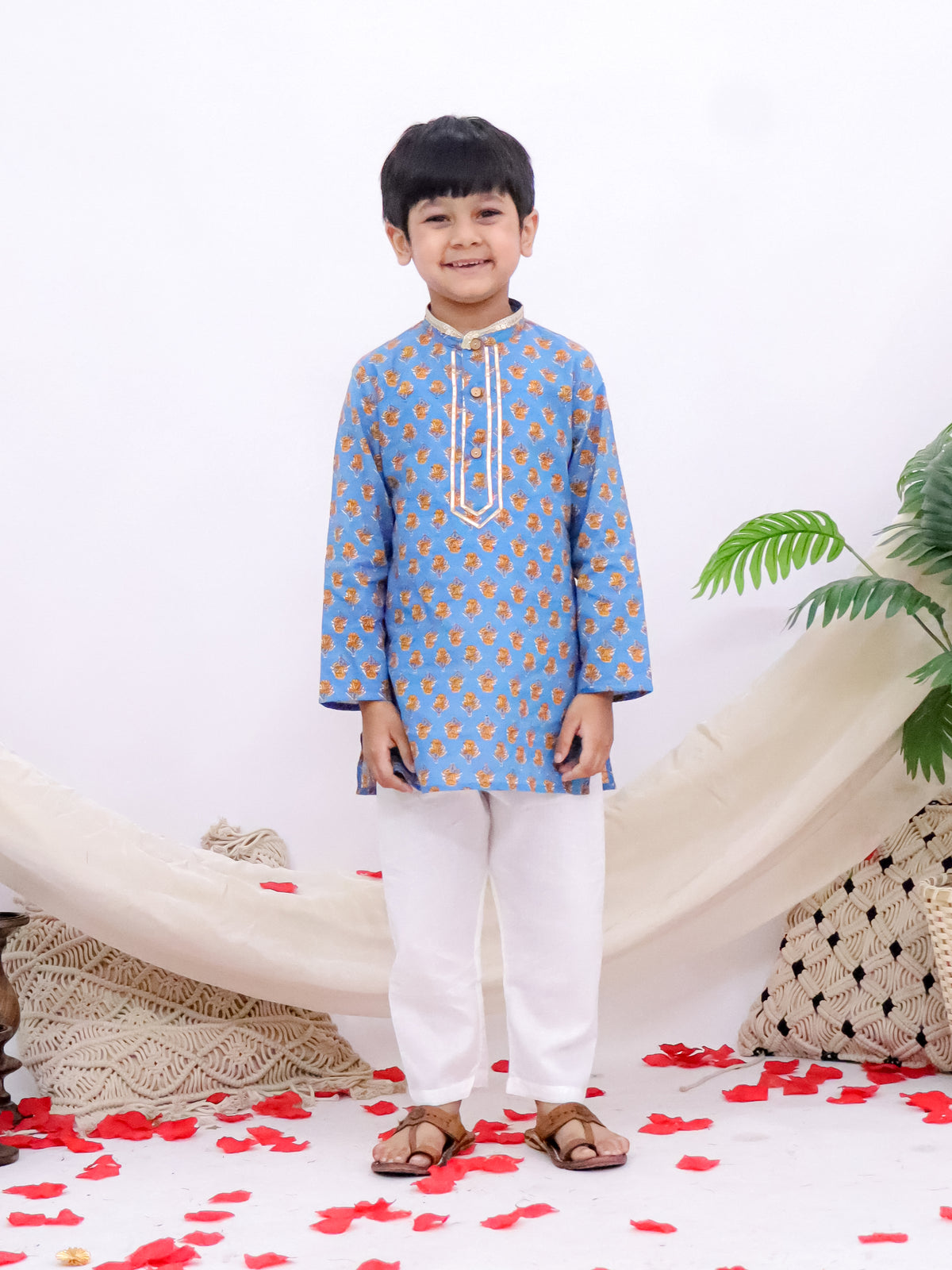 Riwaaz Blue Jaipuri Printed Boys Kurta Pajama Set