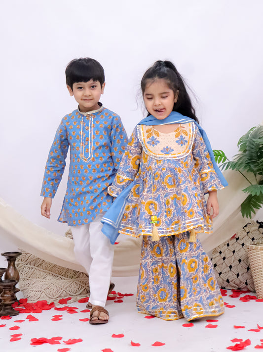 Rangrez Sky Blue Floral Sibling Set