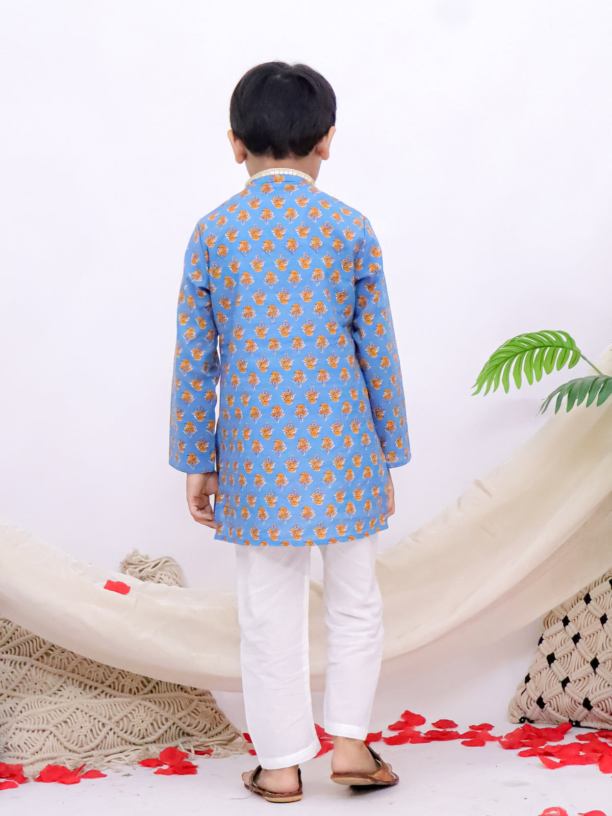 Riwaaz Blue Jaipuri Printed Boys Kurta Pajama Set