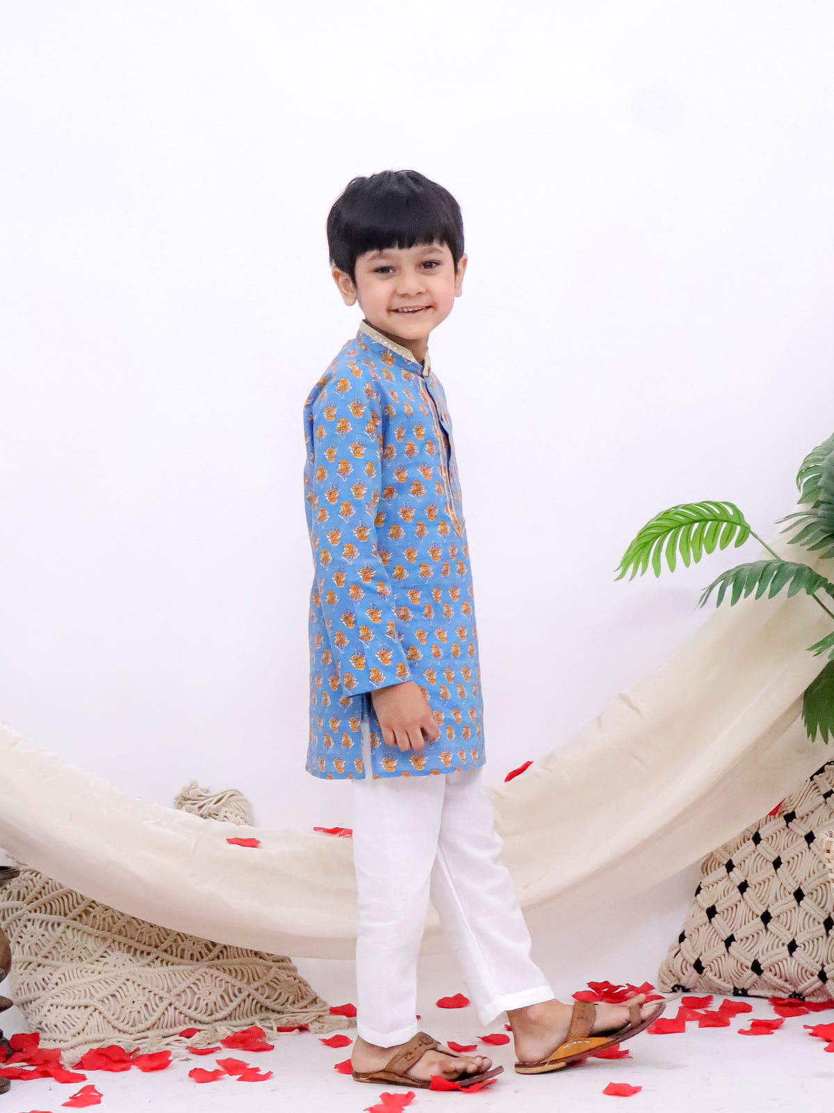 Riwaaz Blue Jaipuri Printed Boys Kurta Pajama Set
