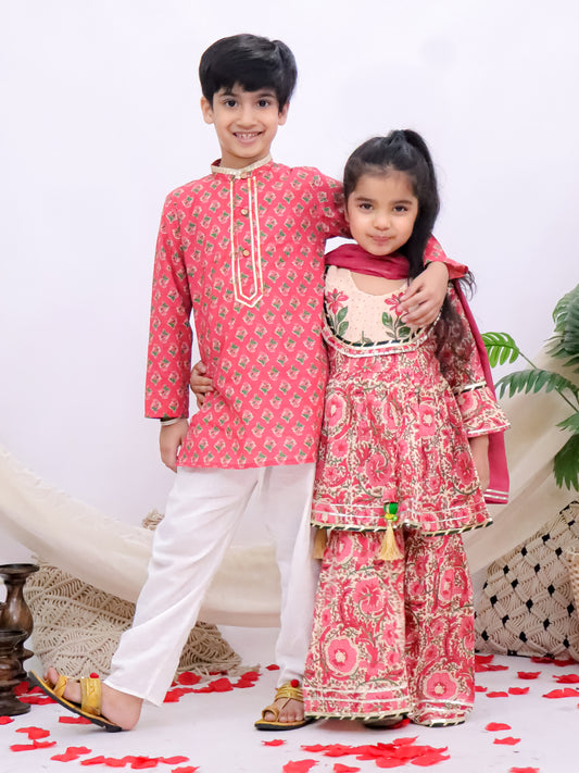 Rangrez Rose Pink Floral Sibling Set