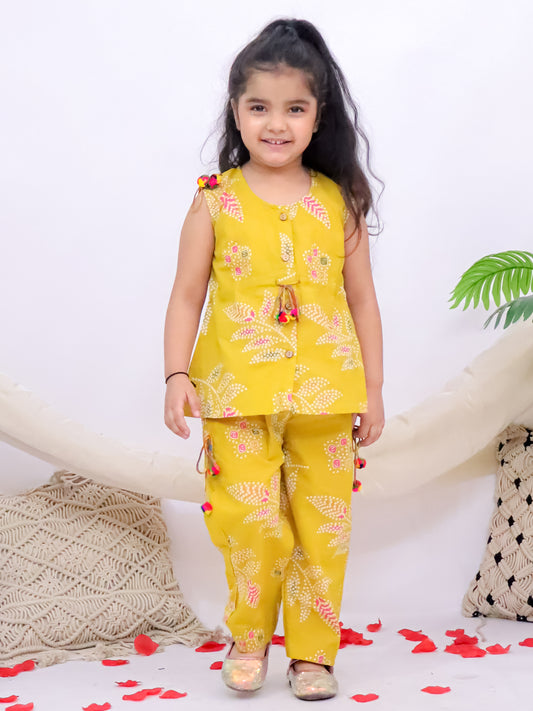 Kiyara Mustard Pom-Pom Printed Co-Ord Set