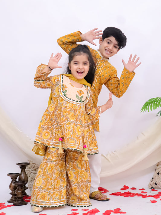 Rangrez Mustard Gold Sibling Set
