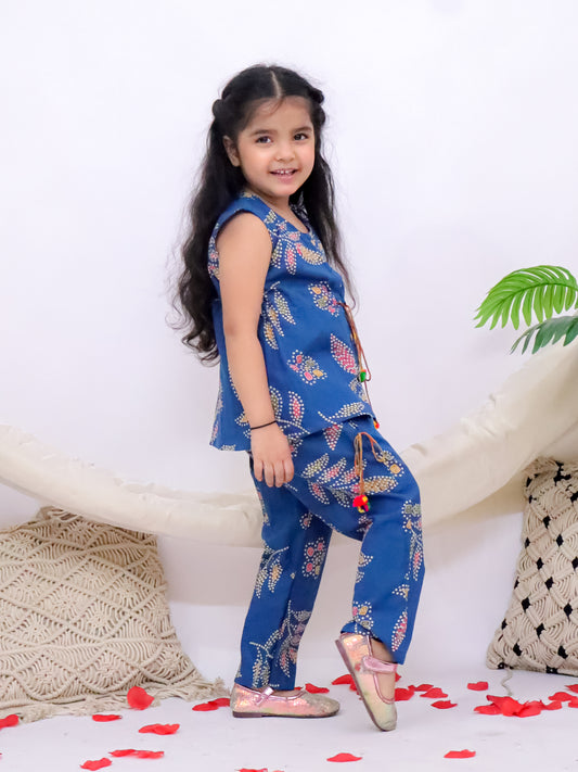 Meher Blue Pom-Pom Printed Co-Ord Set