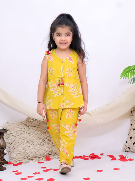 Kiyara Mustard Pom-Pom Printed Co-Ord Set