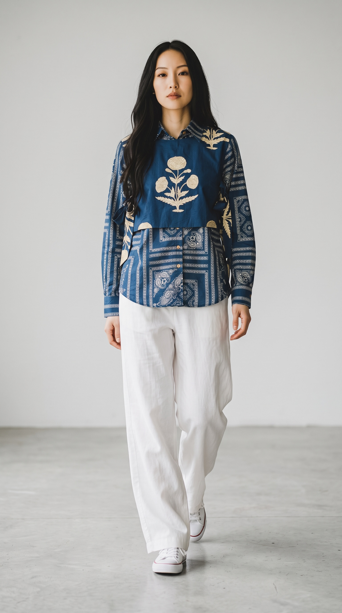 Royal Blue Pure Cotton Shirt with Detachable Bootee Half Jacket