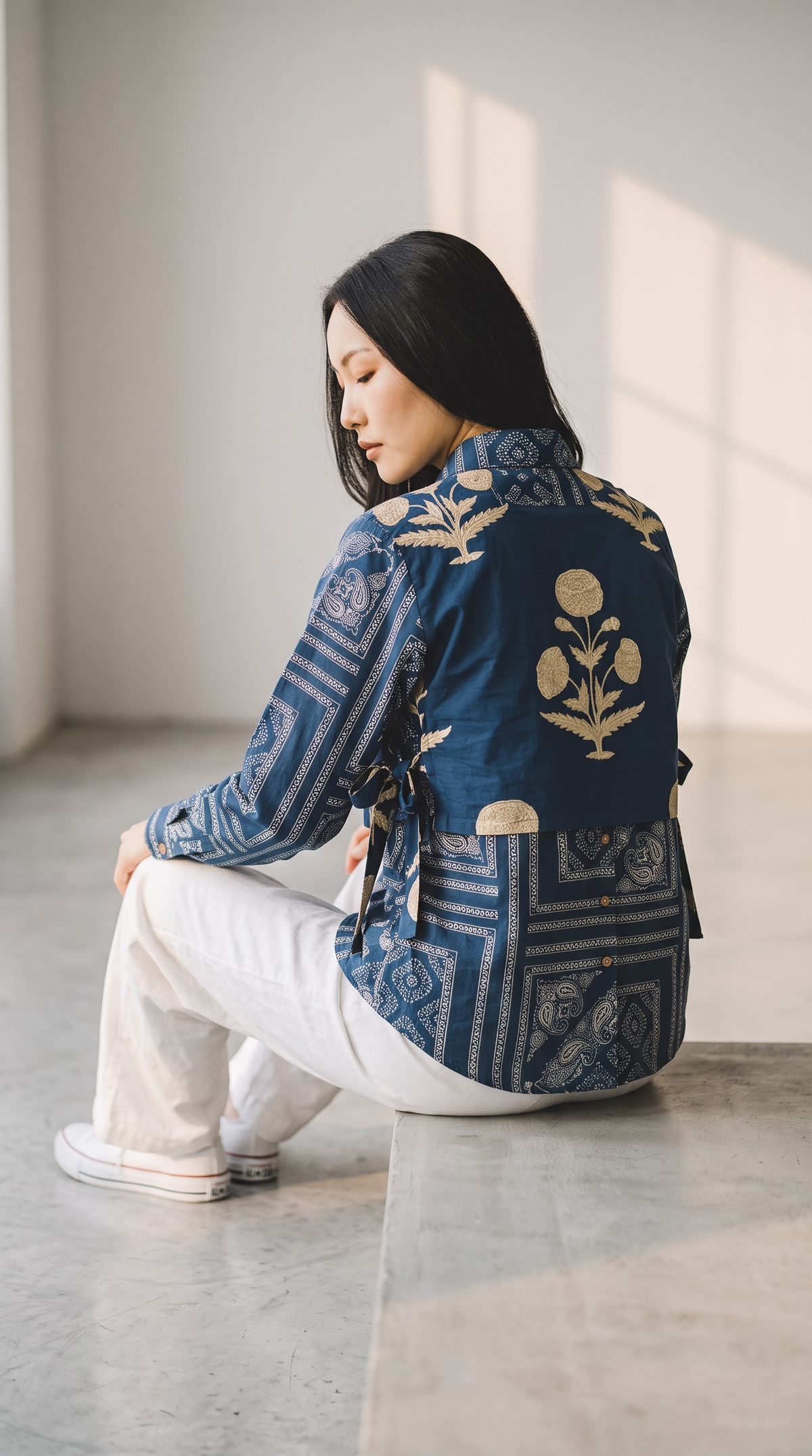 Royal Blue Pure Cotton Shirt with Detachable Bootee Half Jacket