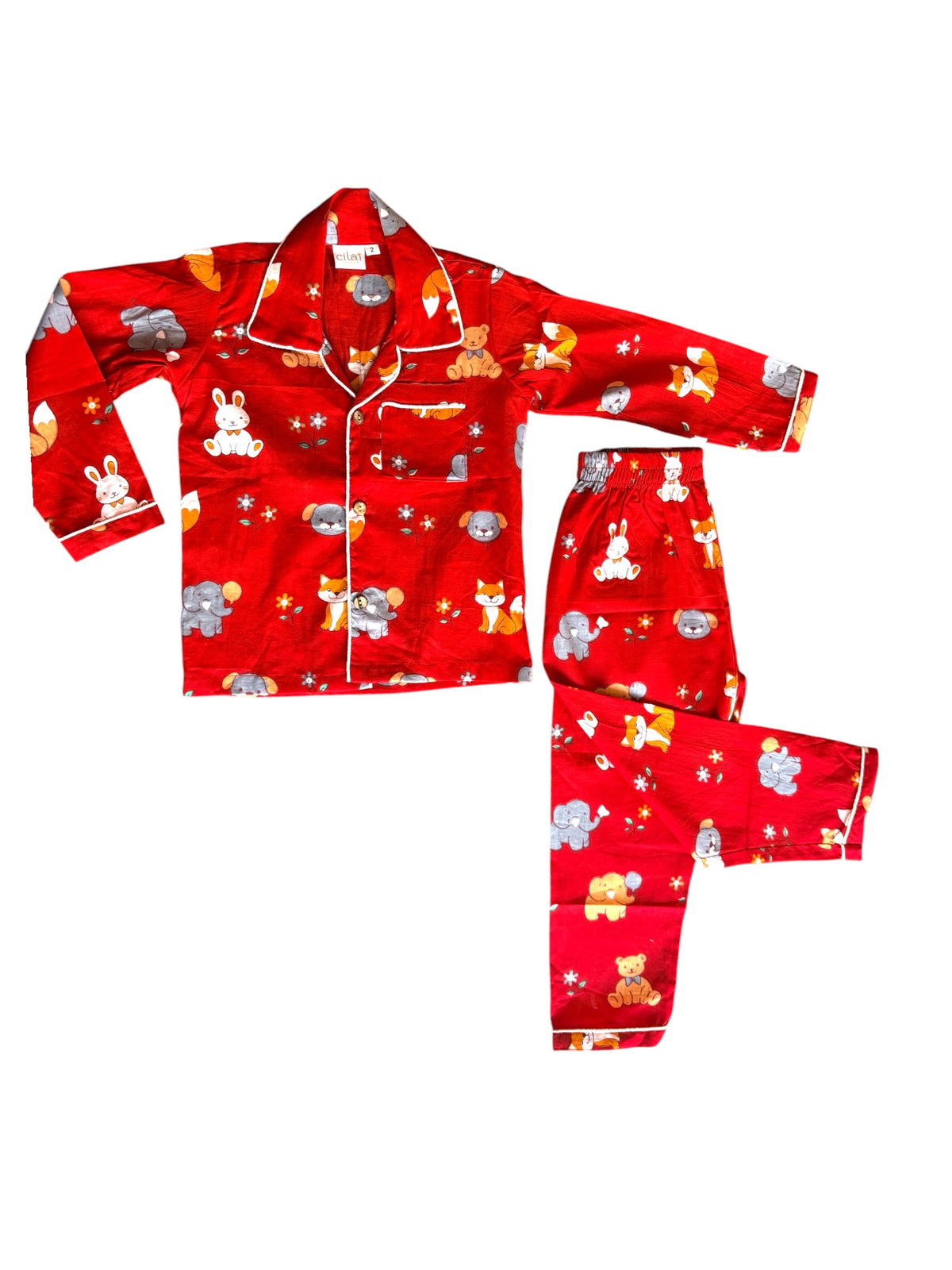 Little Pals Red Animal Printed Cotton Night Suit Set