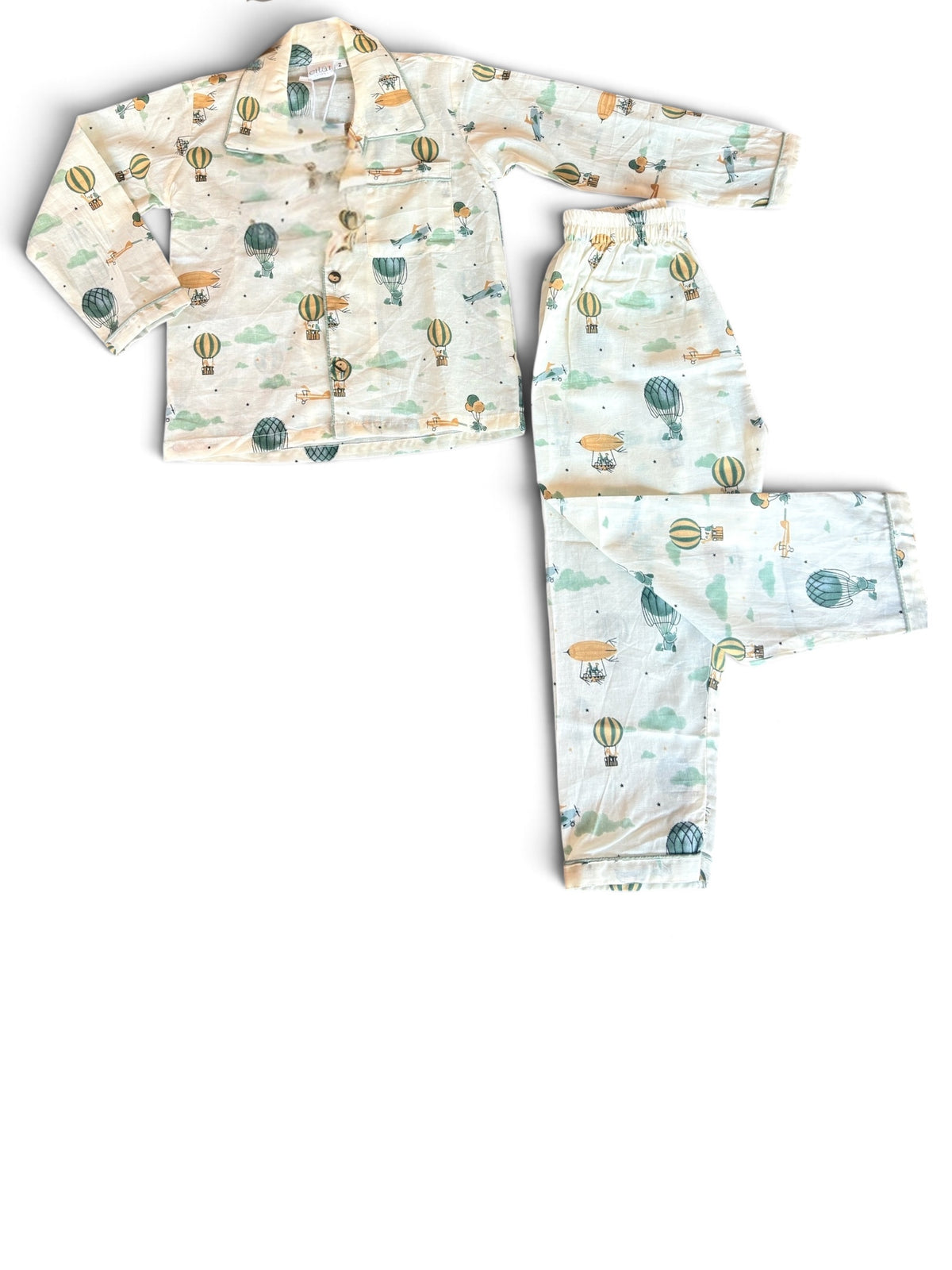 Dreamy Sky Hot Air Balloon Printed Cotton Night Suit Set