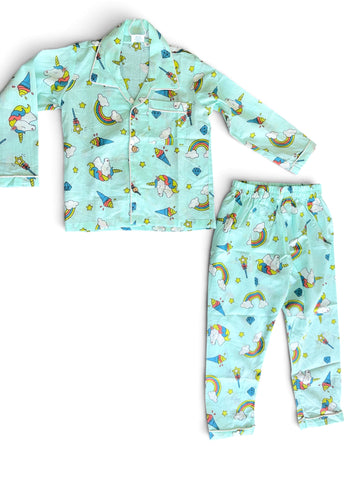 Magical Unicorn Mint Green Printed Cotton Night Suit Set
