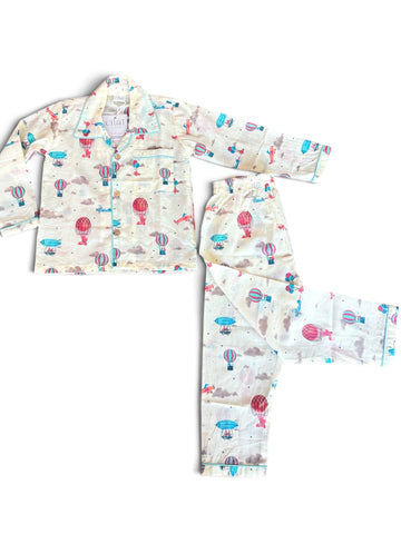 Adventure Sky Balloon Printed Cotton Night Suit Set