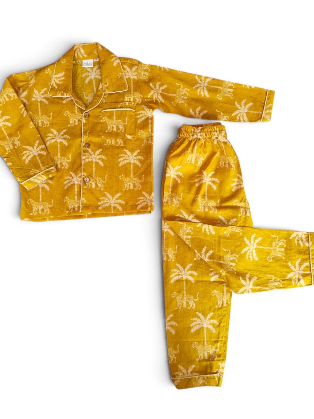 Safari Mustard Yellow Animal Printed Cotton Night Suit Set