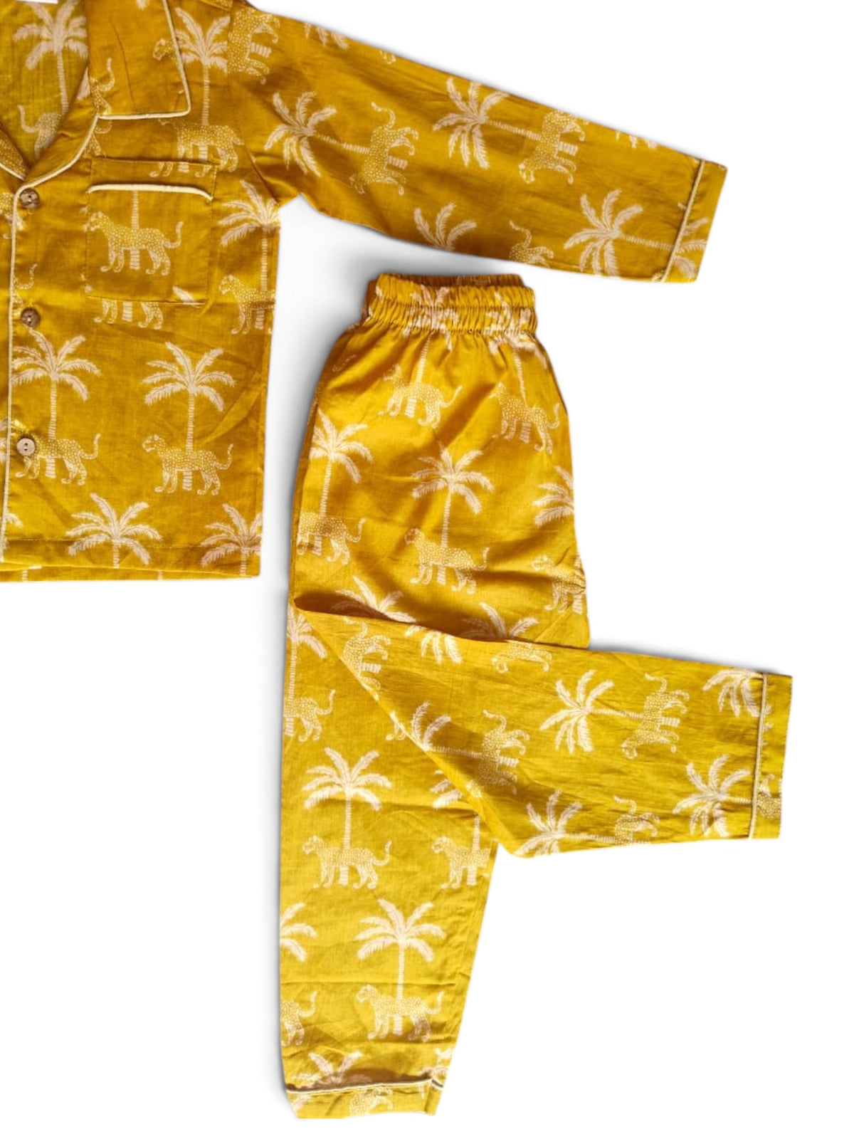Safari Mustard Yellow Animal Printed Cotton Night Suit Set