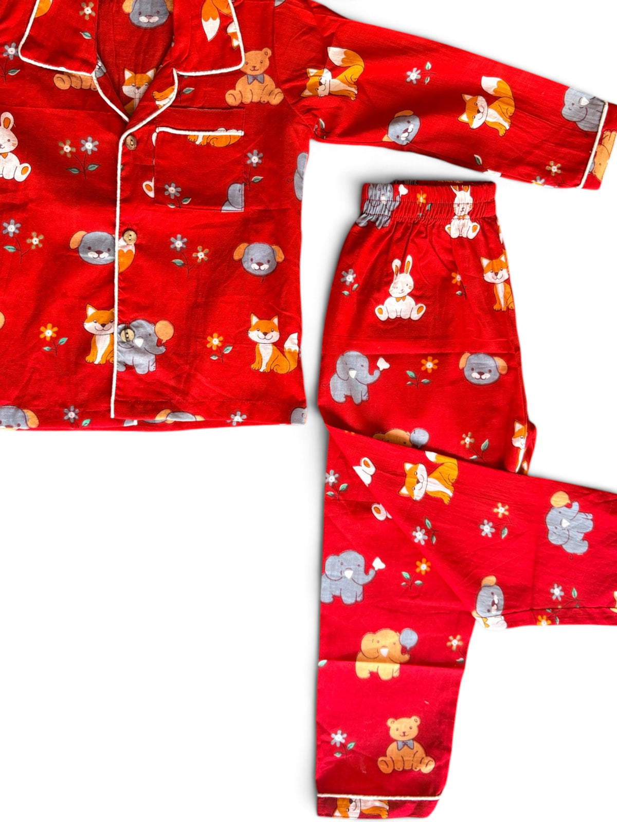 Little Pals Red Animal Printed Cotton Night Suit Set