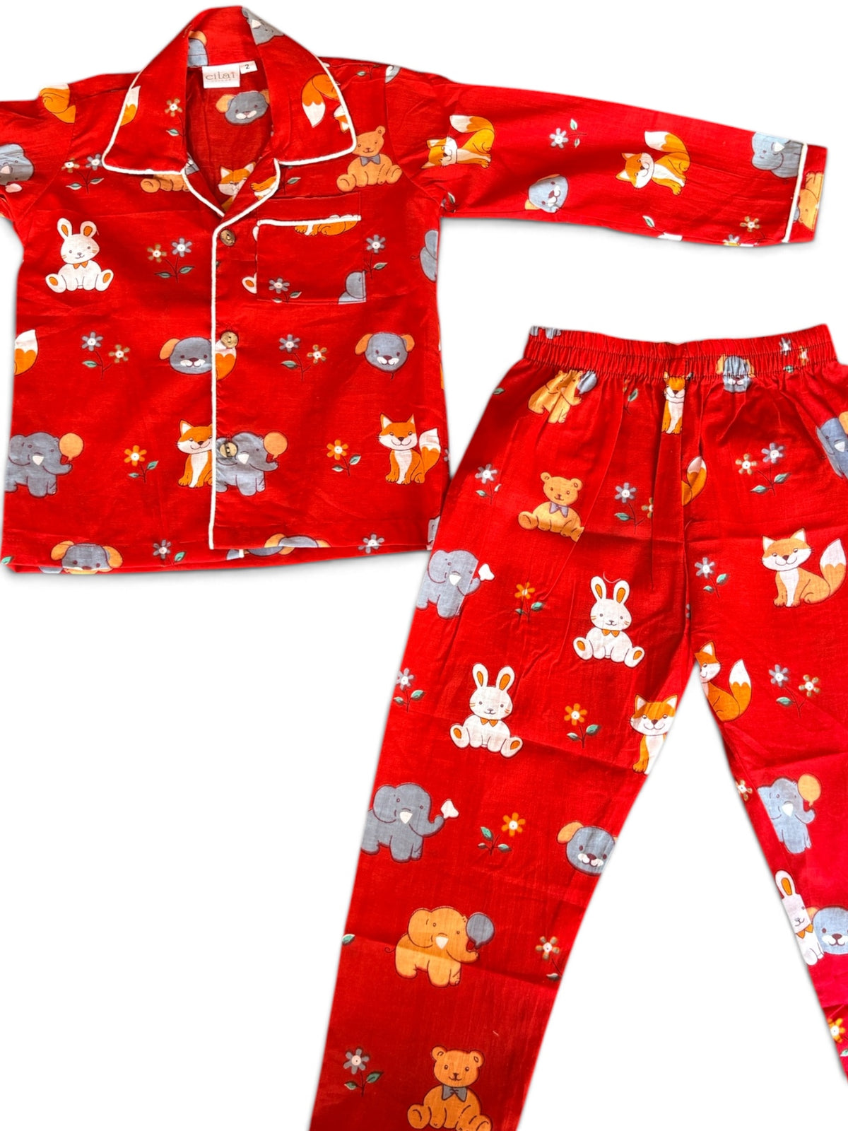 Little Pals Red Animal Printed Cotton Night Suit Set