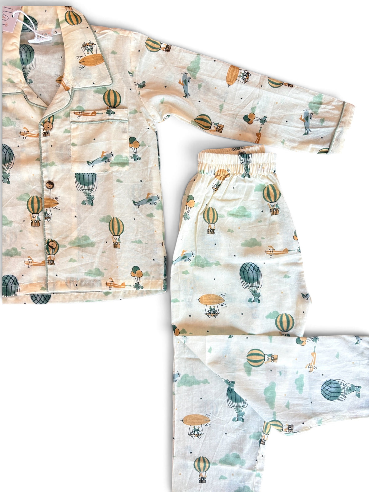 Dreamy Sky Hot Air Balloon Printed Cotton Night Suit Set