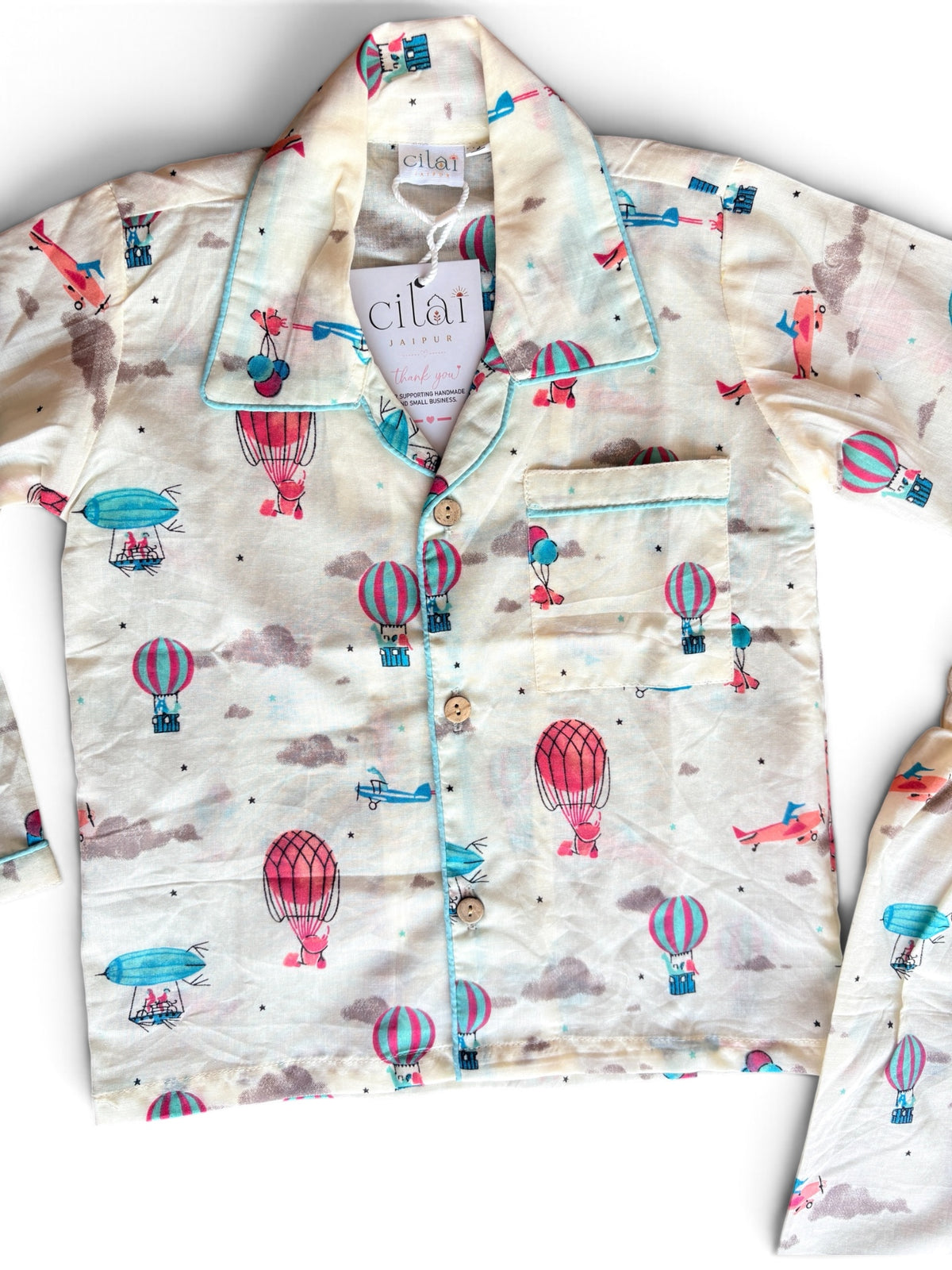 Adventure Sky Balloon Printed Cotton Night Suit Set